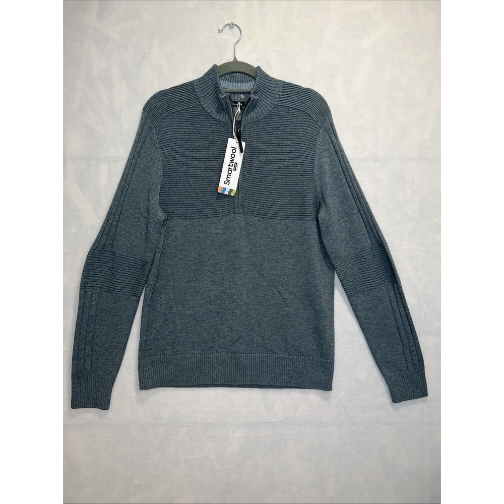 Smartwool Men's‎ Texture Half Zip Sweater Pewter Blue Heather SMALL NWT